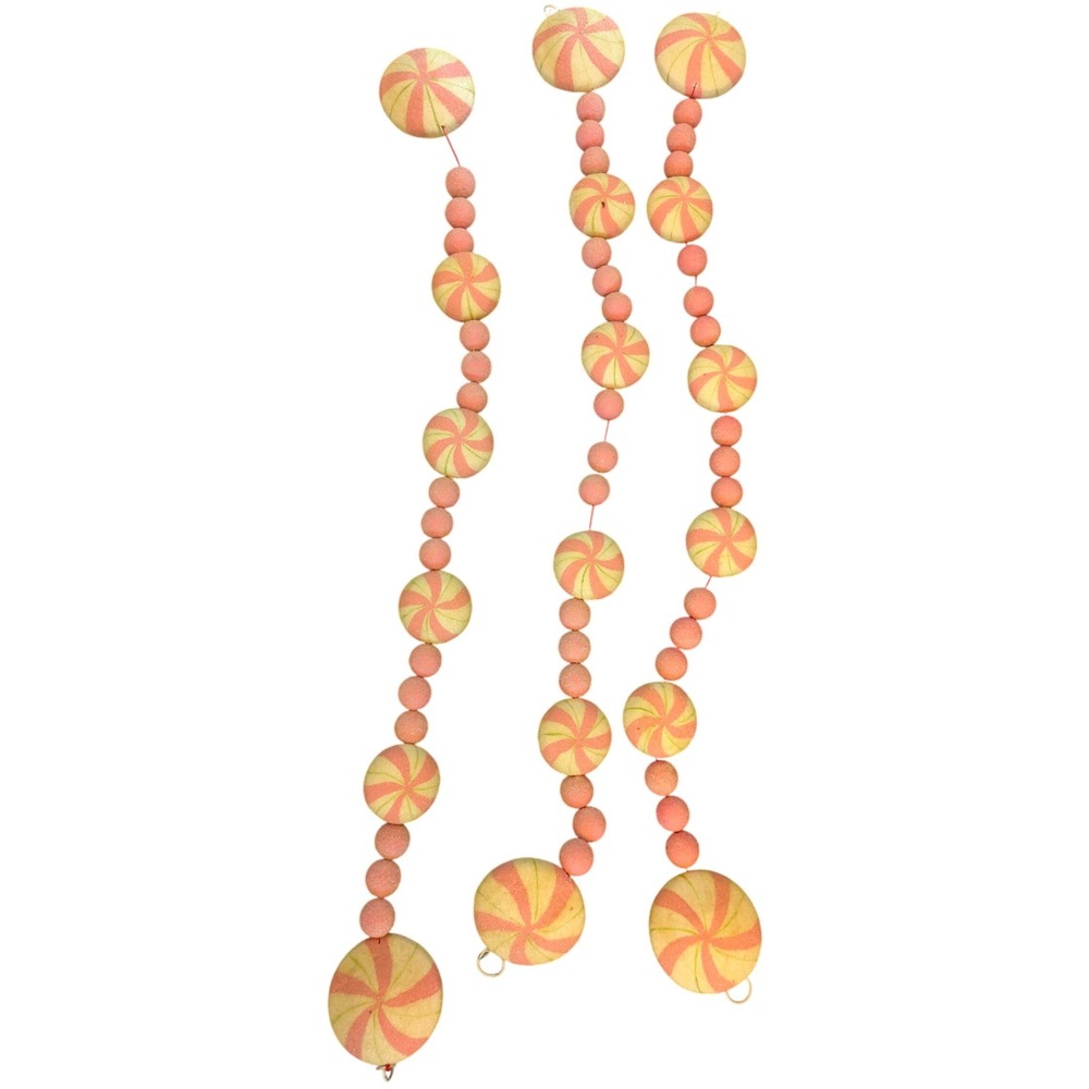 Pink and Cream Peppermint Candy Christmas Garland Set of 3 Sugared Foam 35 Inch